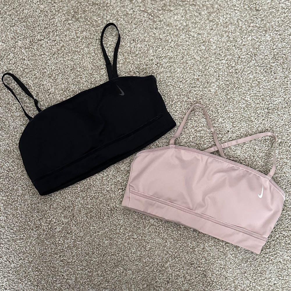 Nike Black and Light Pink Bandeau Sports Bras